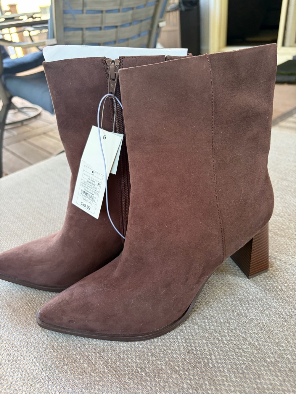a new day Suede Pointed-Toe Ankle Boots in Dark Brown